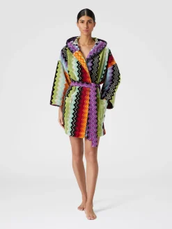 Giacomo bathrobe in cotton terry with zigzag pattern