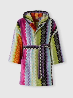 Giacomo bathrobe in cotton terry with zigzag pattern