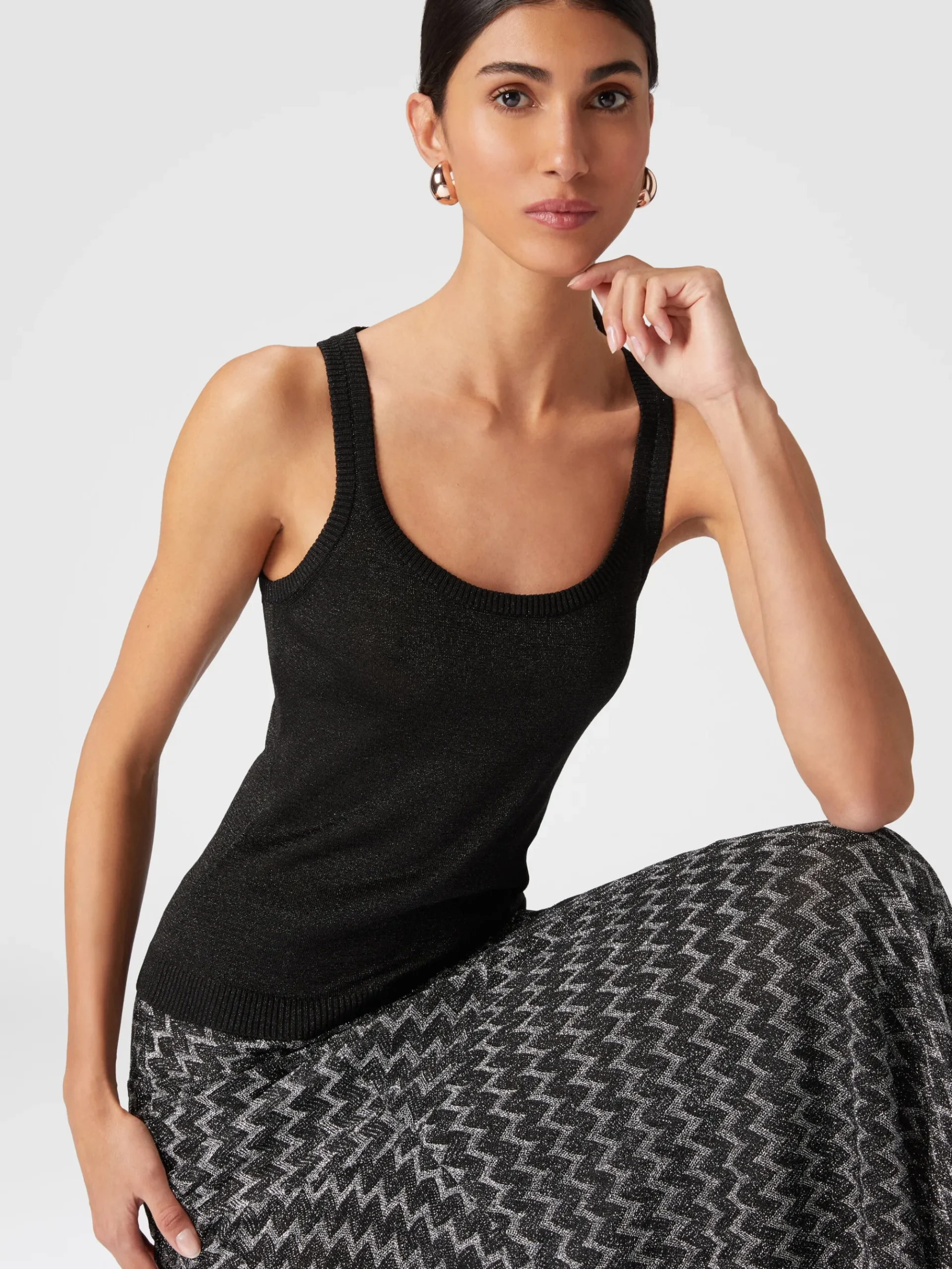 Glitter-effect viscose tank top