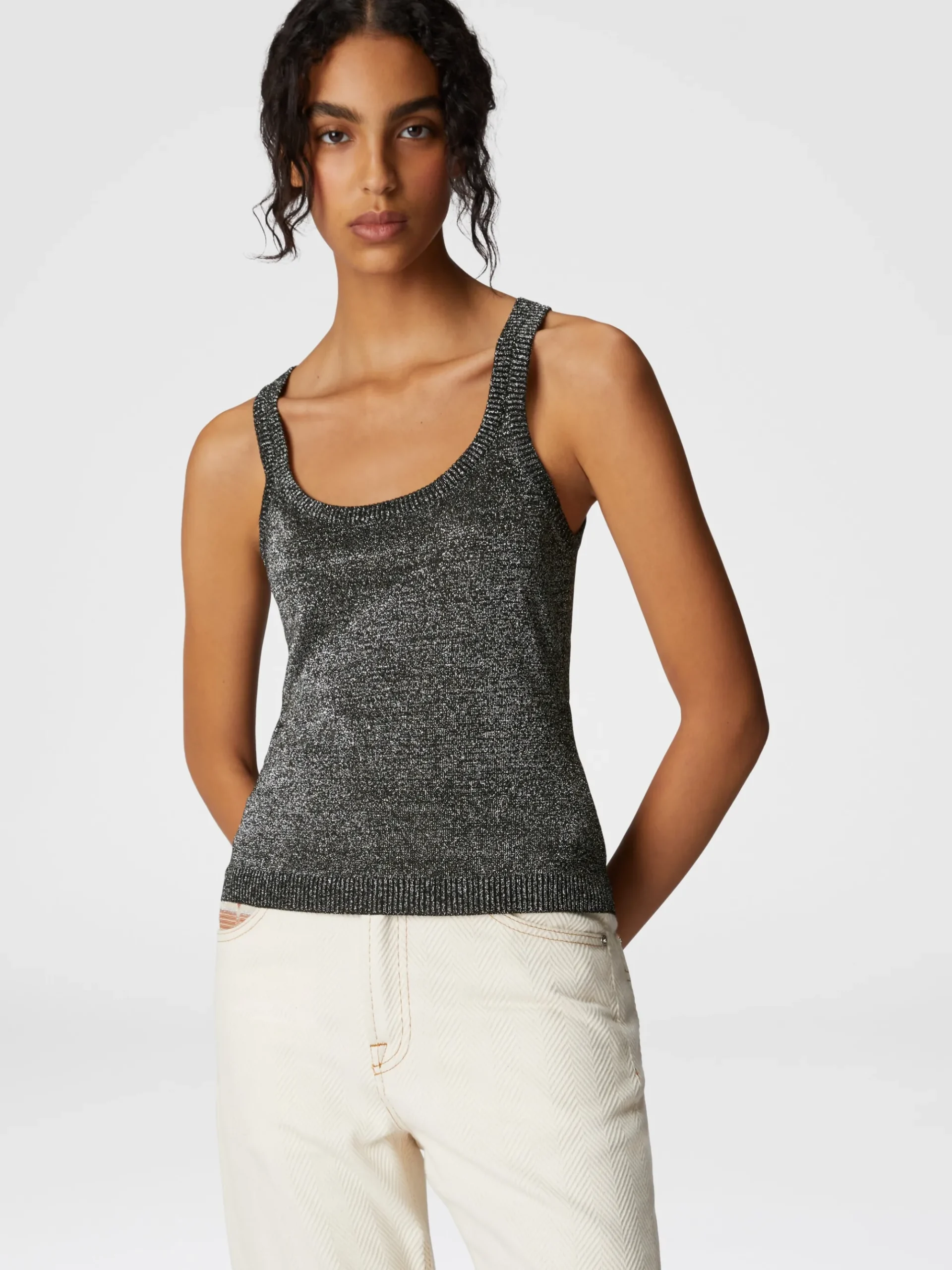 Glitter-effect viscose tank top