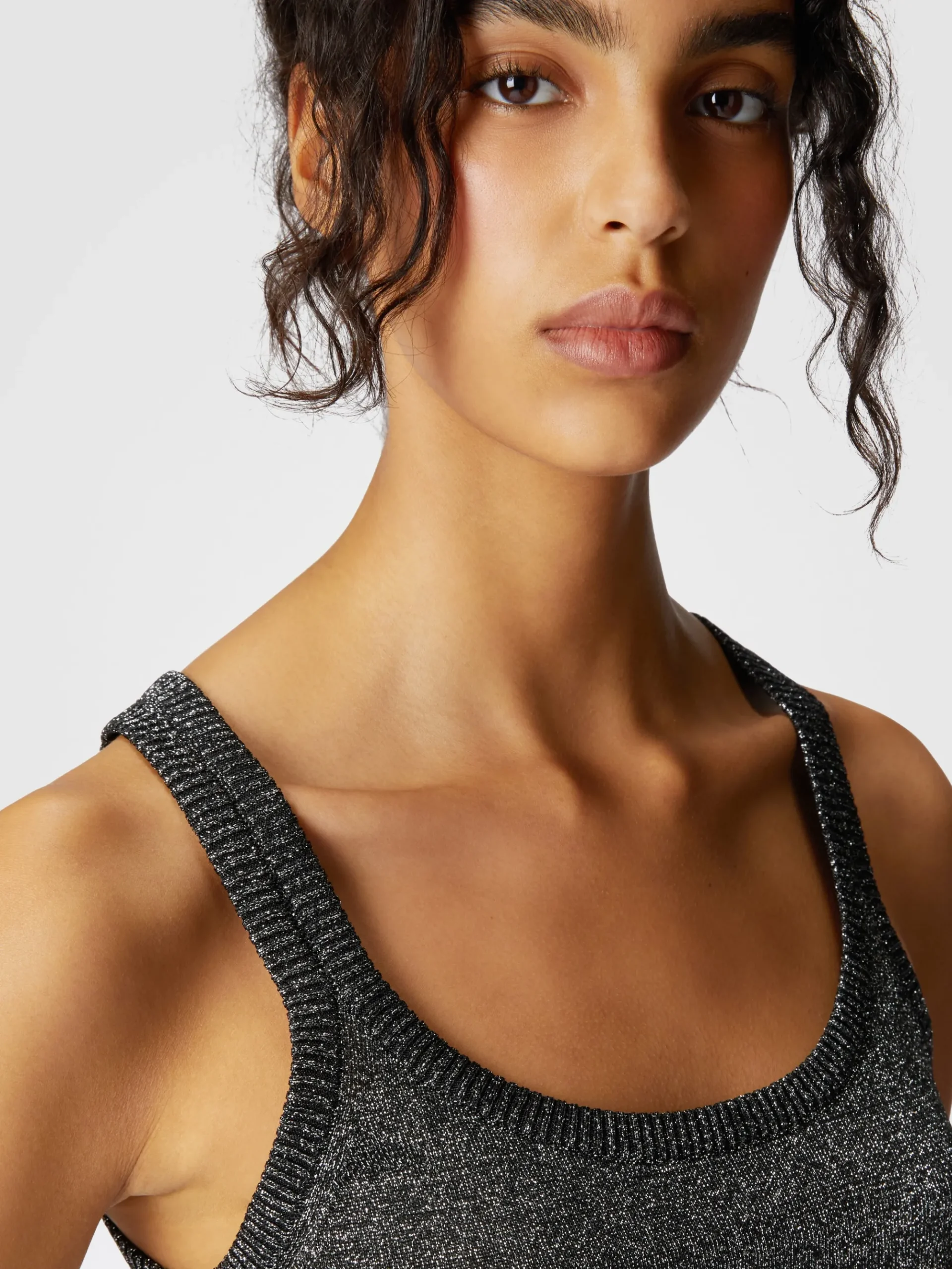 Glitter-effect viscose tank top