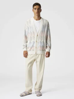 Gradient chevron cotton blend cardigan with pockets