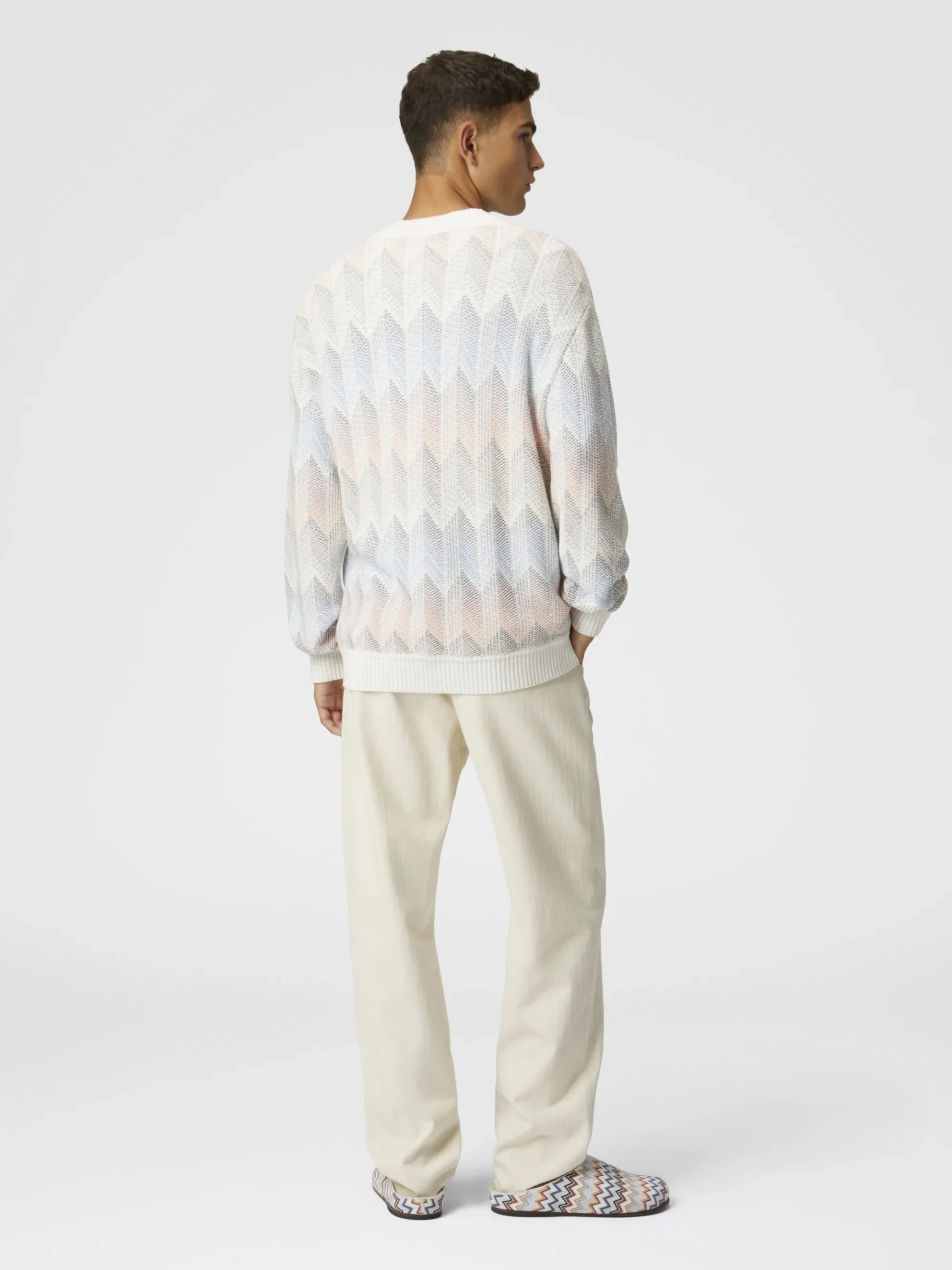 Gradient chevron cotton blend cardigan with pockets