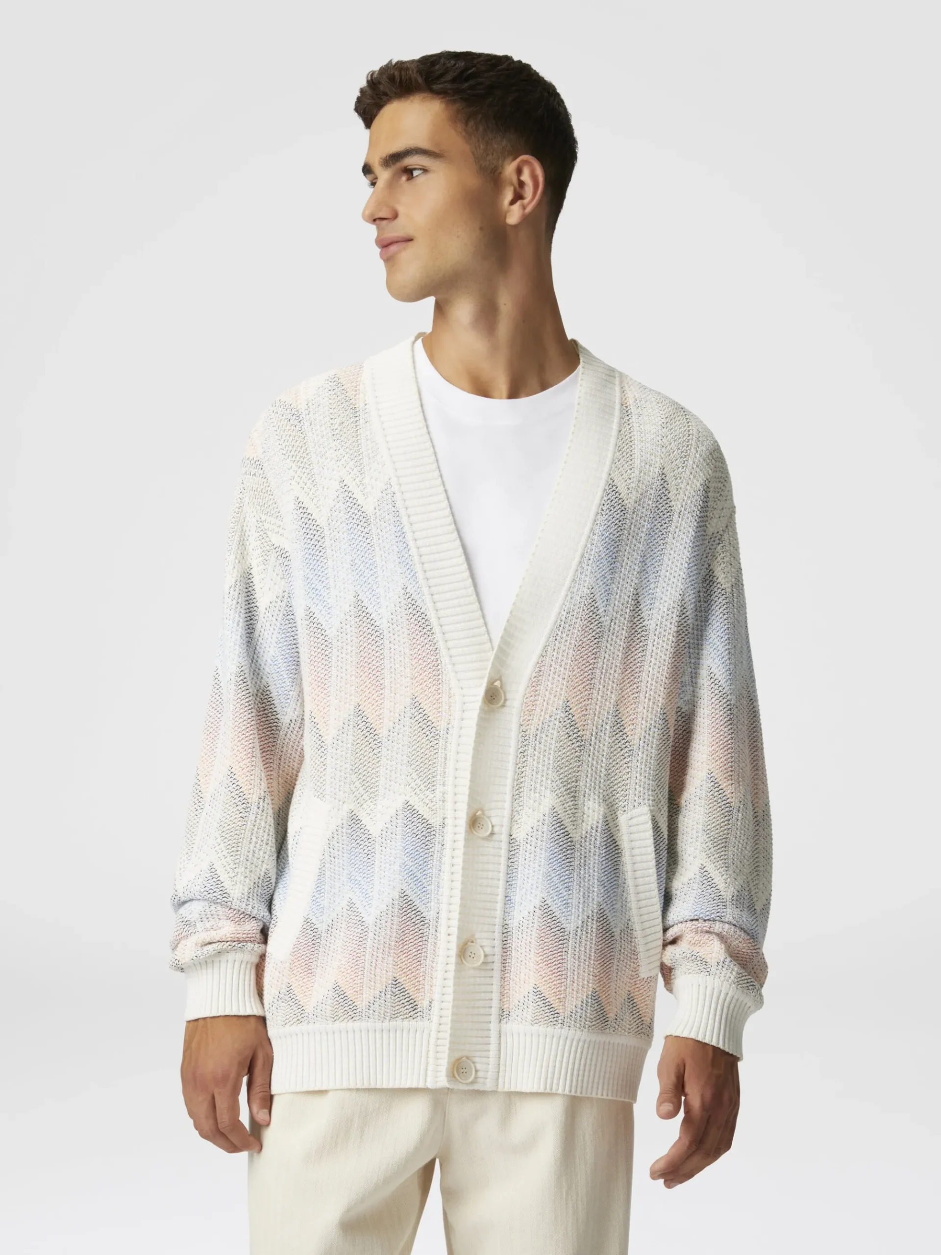 Gradient chevron cotton blend cardigan with pockets