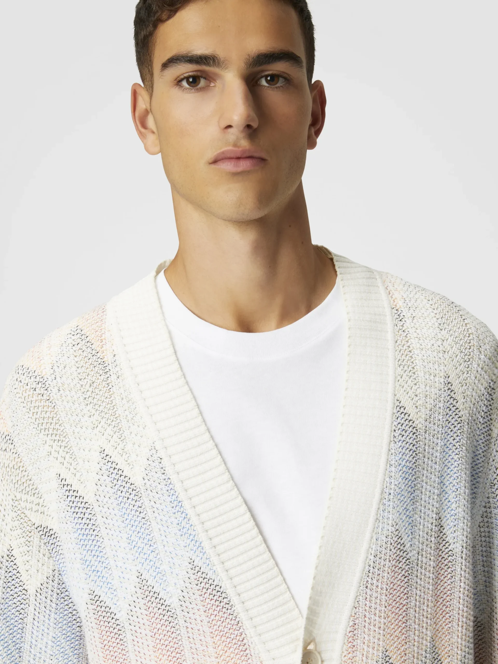 Gradient chevron cotton blend cardigan with pockets