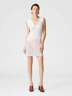 Gradient chevron viscose V-neck mini-dress