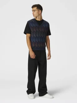 Gradient cotton chevron blend vest with V-neck