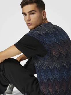 Gradient cotton chevron blend vest with V-neck