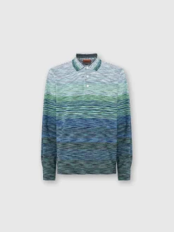 Gradient slub cotton piqué polo shirt with long sleeves