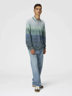 Gradient slub cotton piqué polo shirt with long sleeves