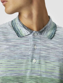 Gradient slub cotton piqué polo shirt with long sleeves