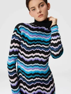 High-necked midi dress with Greek zigzag motif