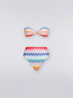 High-waisted bikini bottom in zigzag print fabric