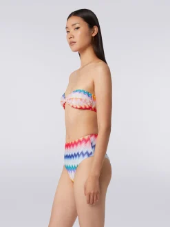 High-waisted bikini bottom in zigzag print fabric