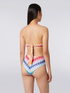 High-waisted bikini bottom in zigzag print fabric
