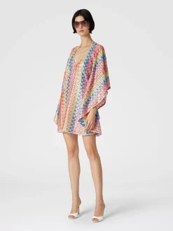 Kaftan short cover-up in coated lace