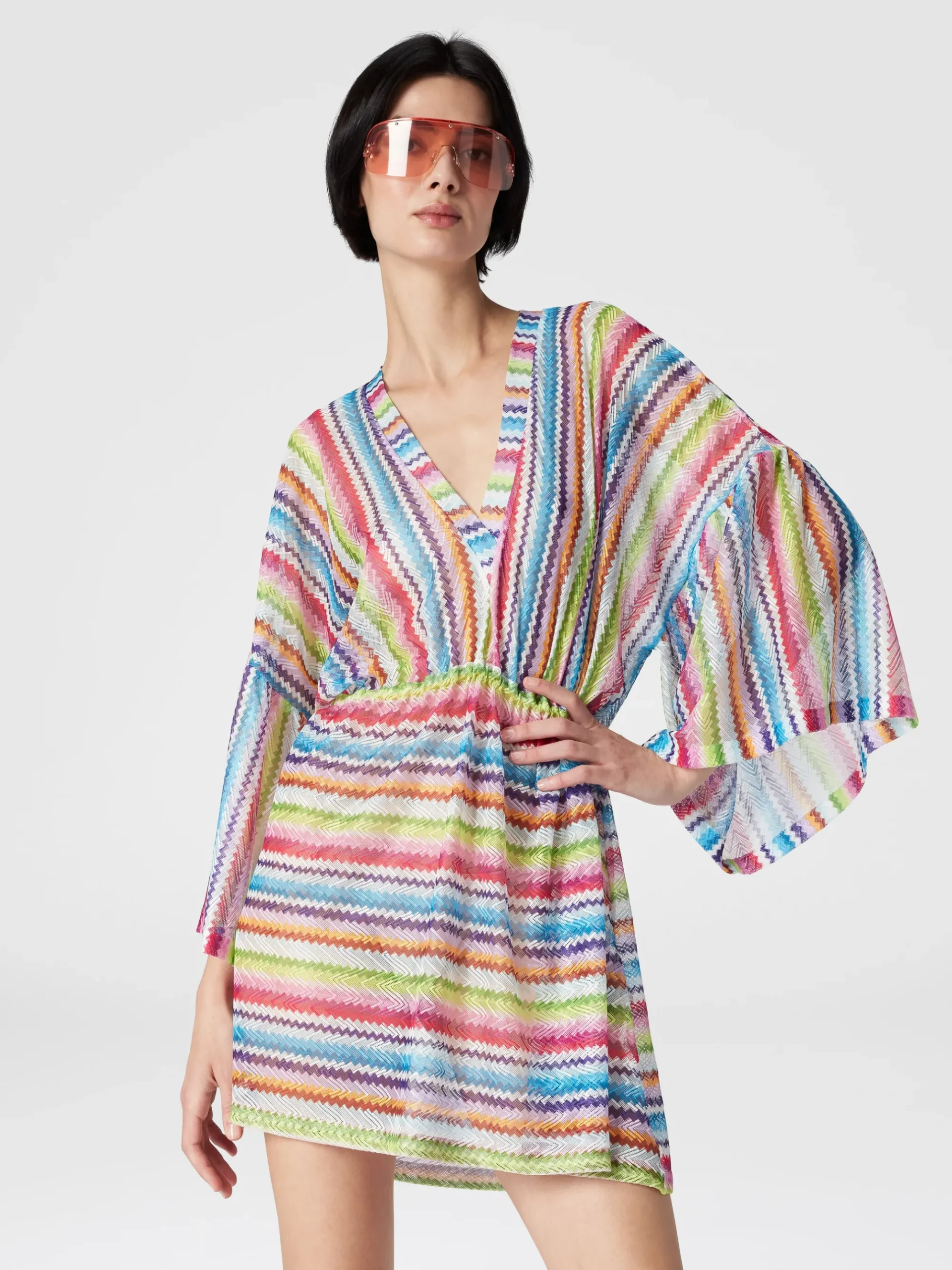 Kaftan short cover-up with zig zag print