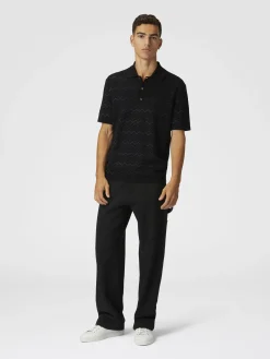 Knitted polo shirt in a cotton and viscose blend zigzag