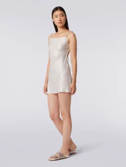 Lace-effect cover up dress with chain and gem straps