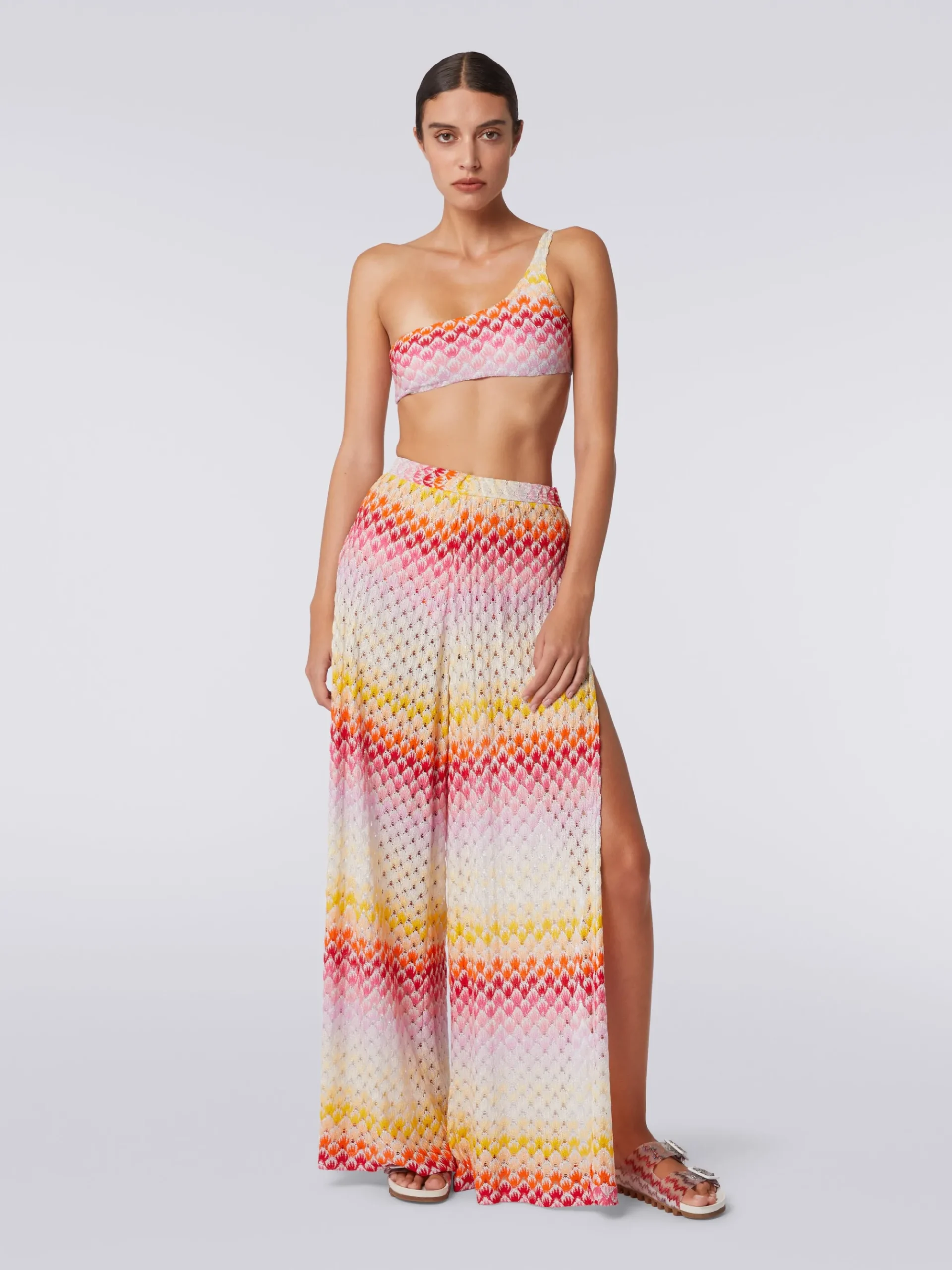 Lace-effect cover up trousers with lurex