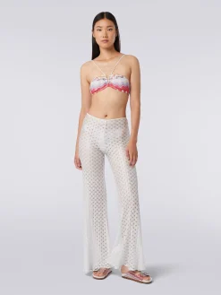 Lace-effect cover up trousers with flared hem