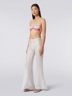 Lace-effect cover up trousers with flared hem