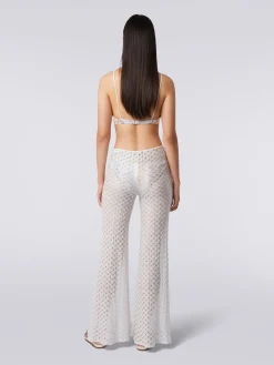 Lace-effect cover up trousers with flared hem