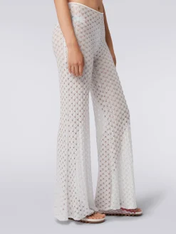 Lace-effect cover up trousers with flared hem