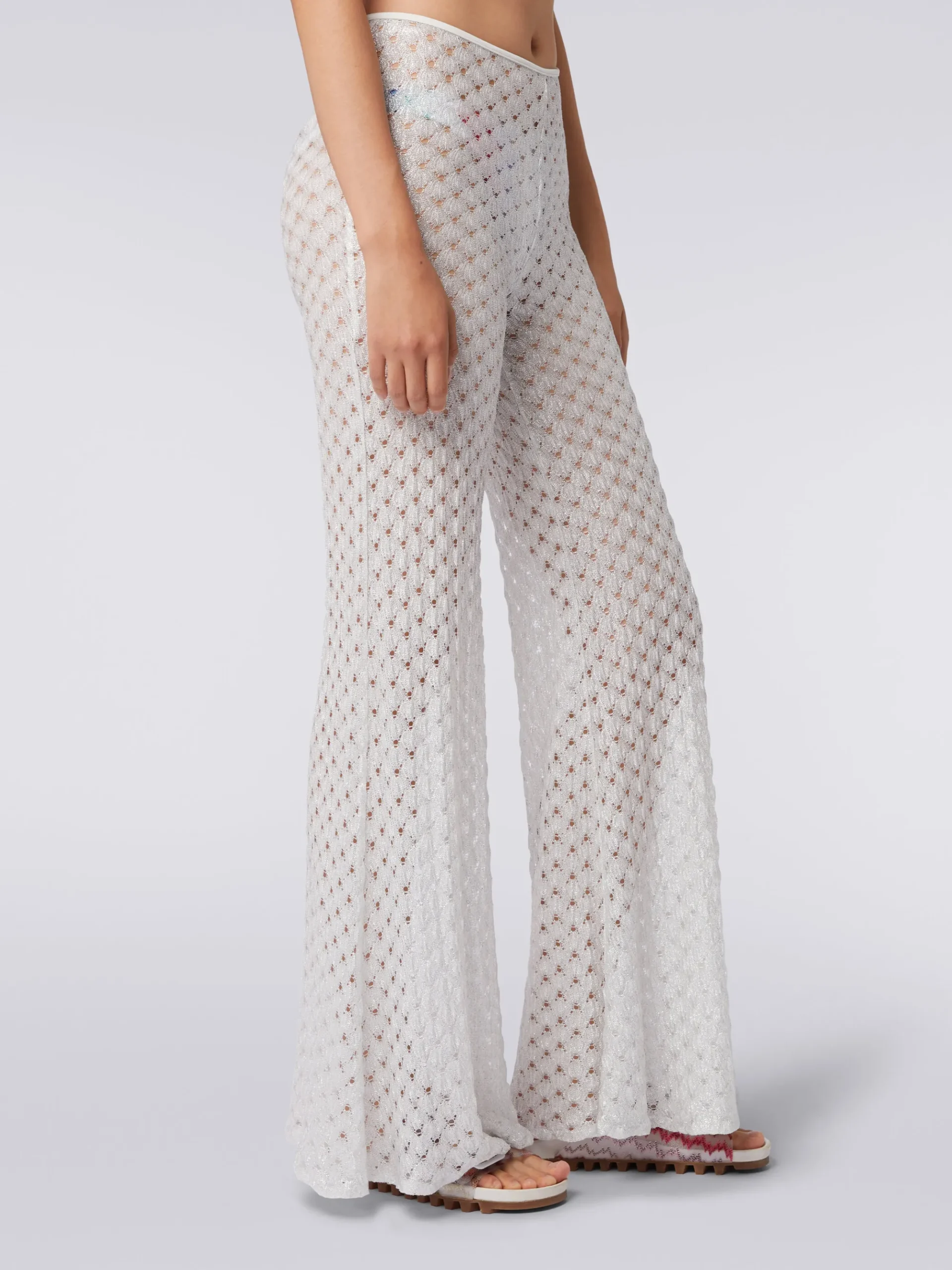 Lace-effect cover up trousers with flared hem