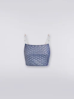 Lace-effect crop top with chain and gem straps