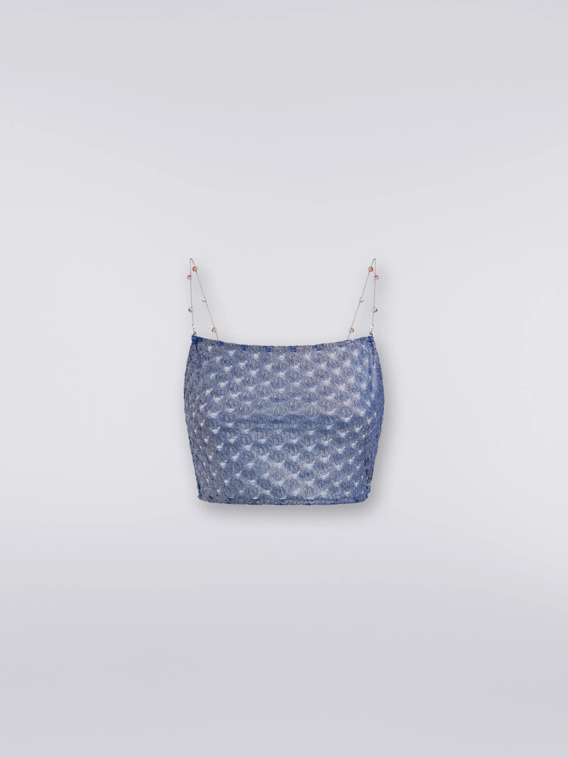 Lace-effect crop top with chain and gem straps