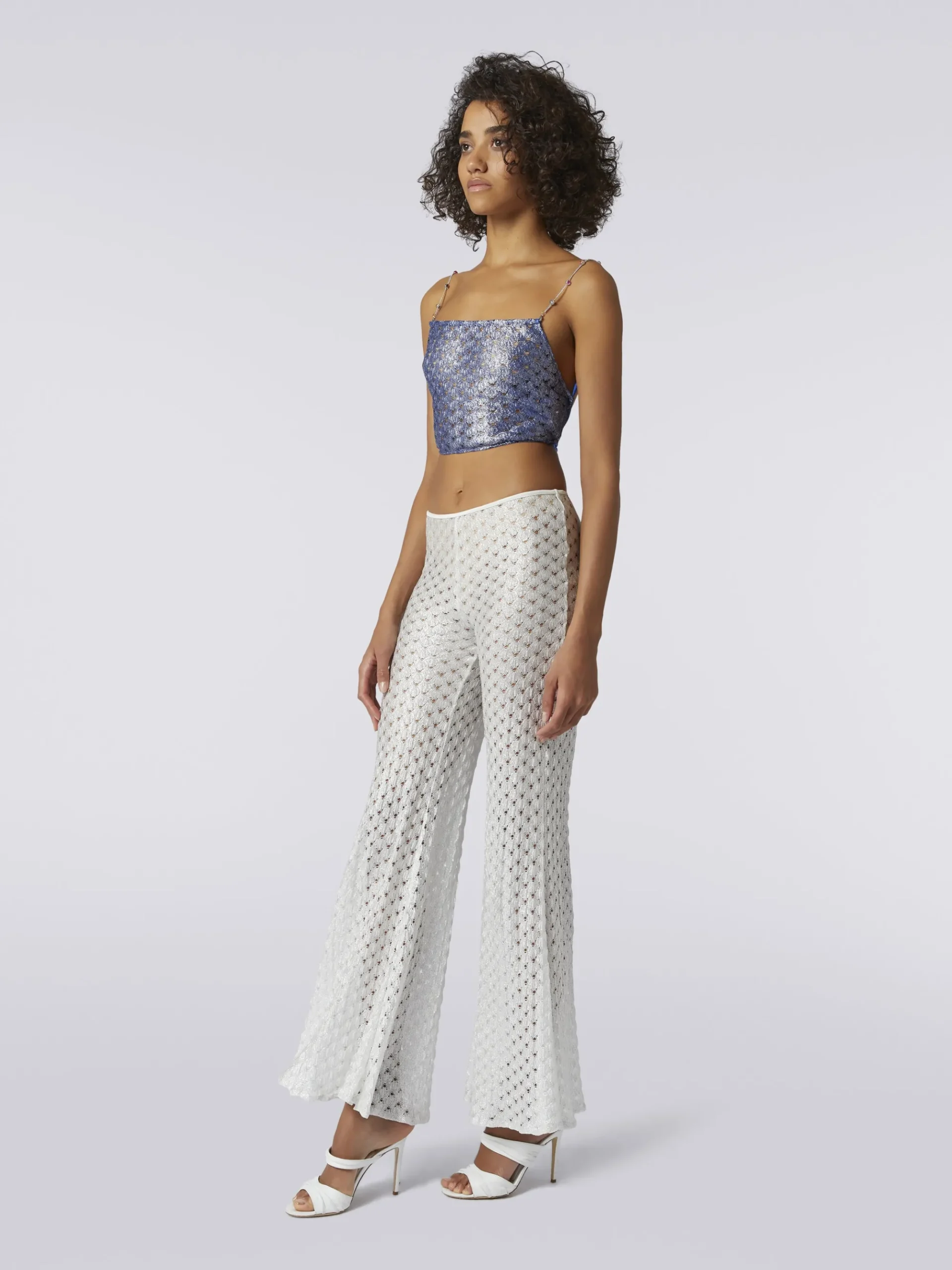 Lace-effect crop top with chain and gem straps