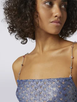 Lace-effect crop top with chain and gem straps