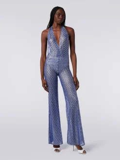 Lace-effect jumpsuit with V neckline