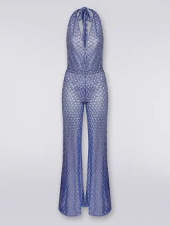 Lace-effect jumpsuit with V neckline