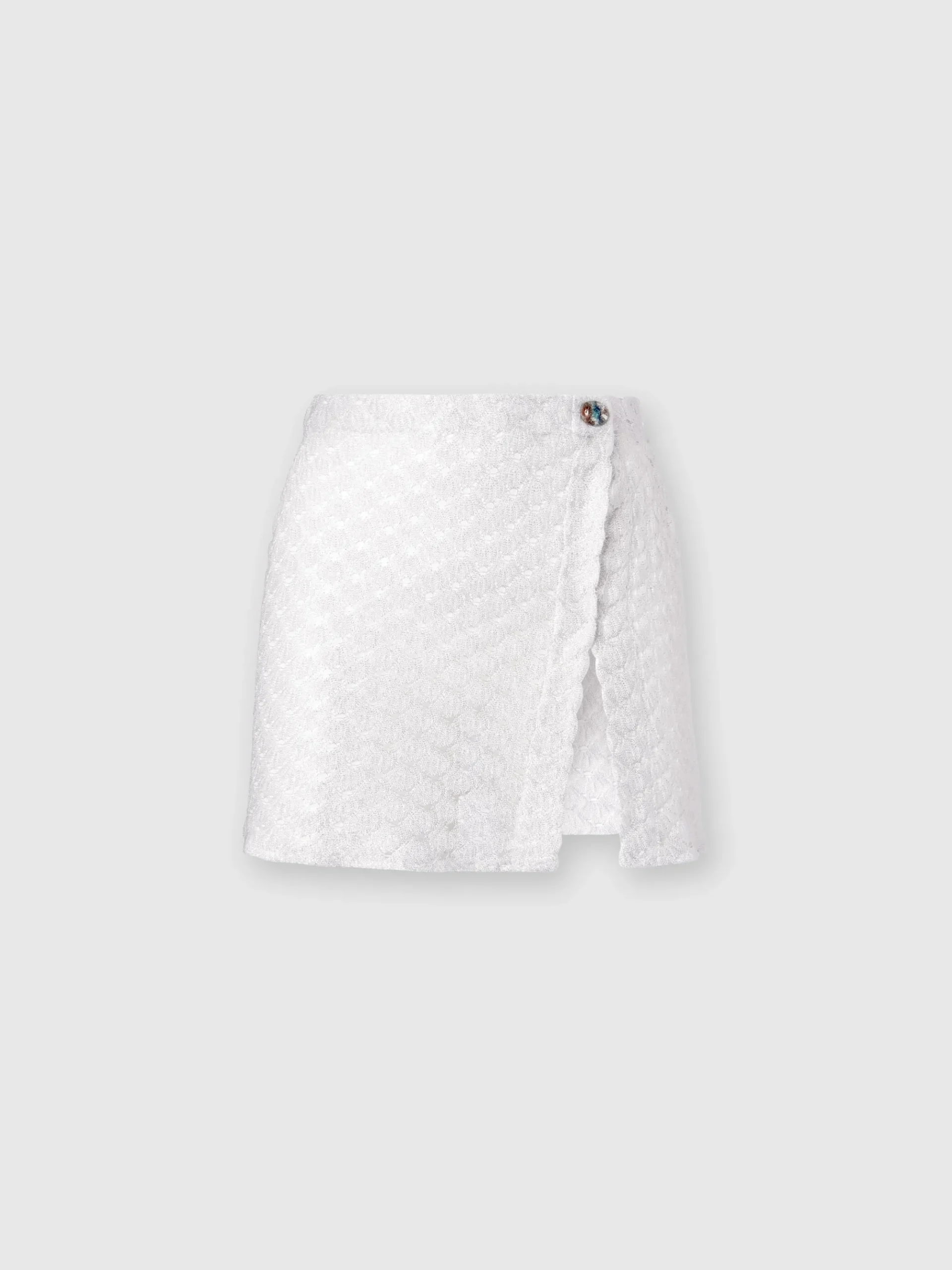 Lace-effect wrap-around miniskirt with glossy finish