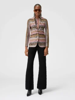 Lamé chevron viscose knit blazer