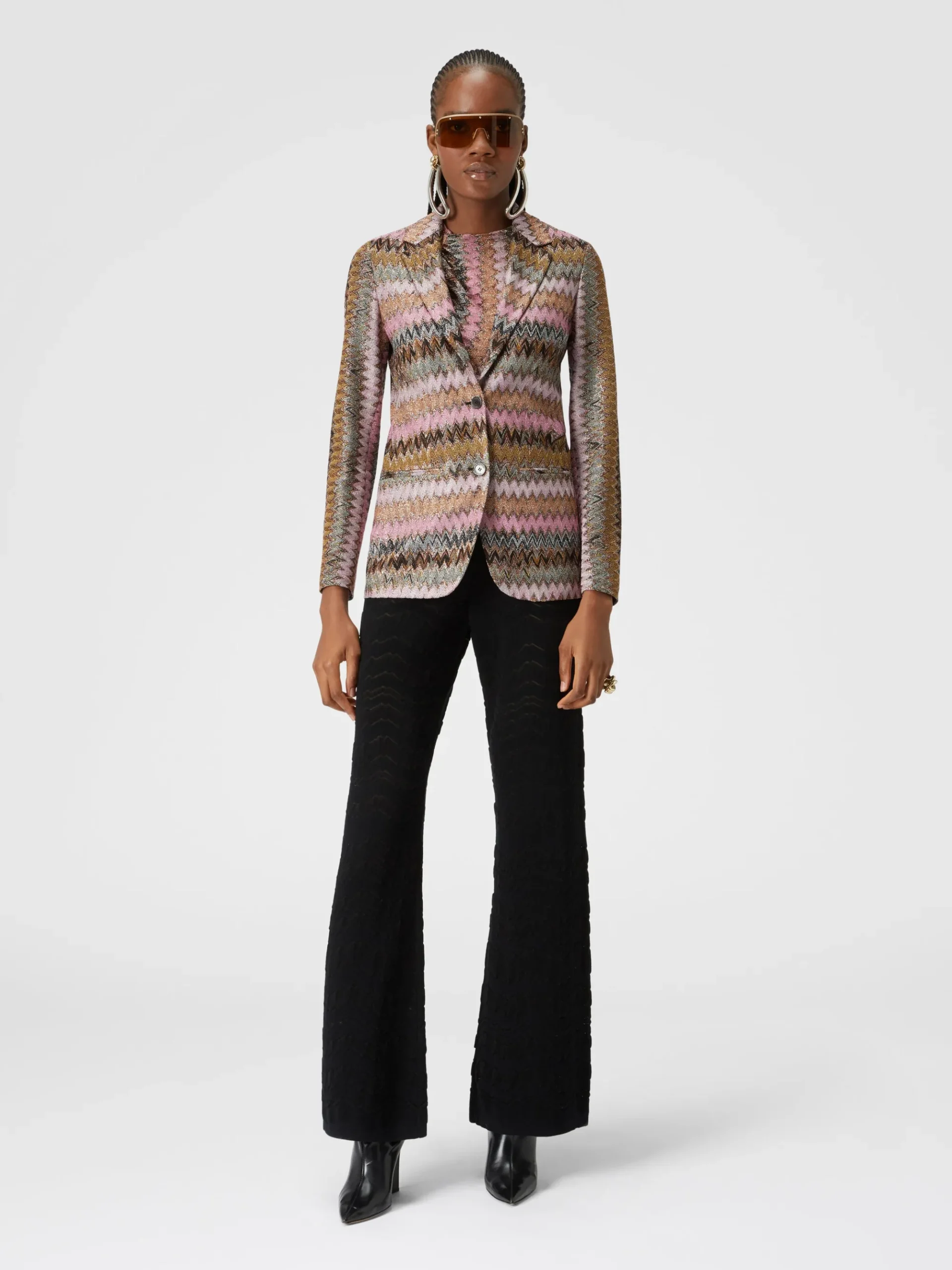 Lamé chevron viscose knit blazer