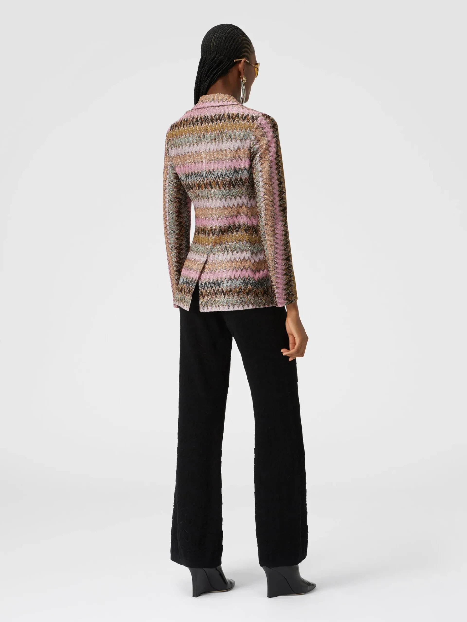 Lamé chevron viscose knit blazer