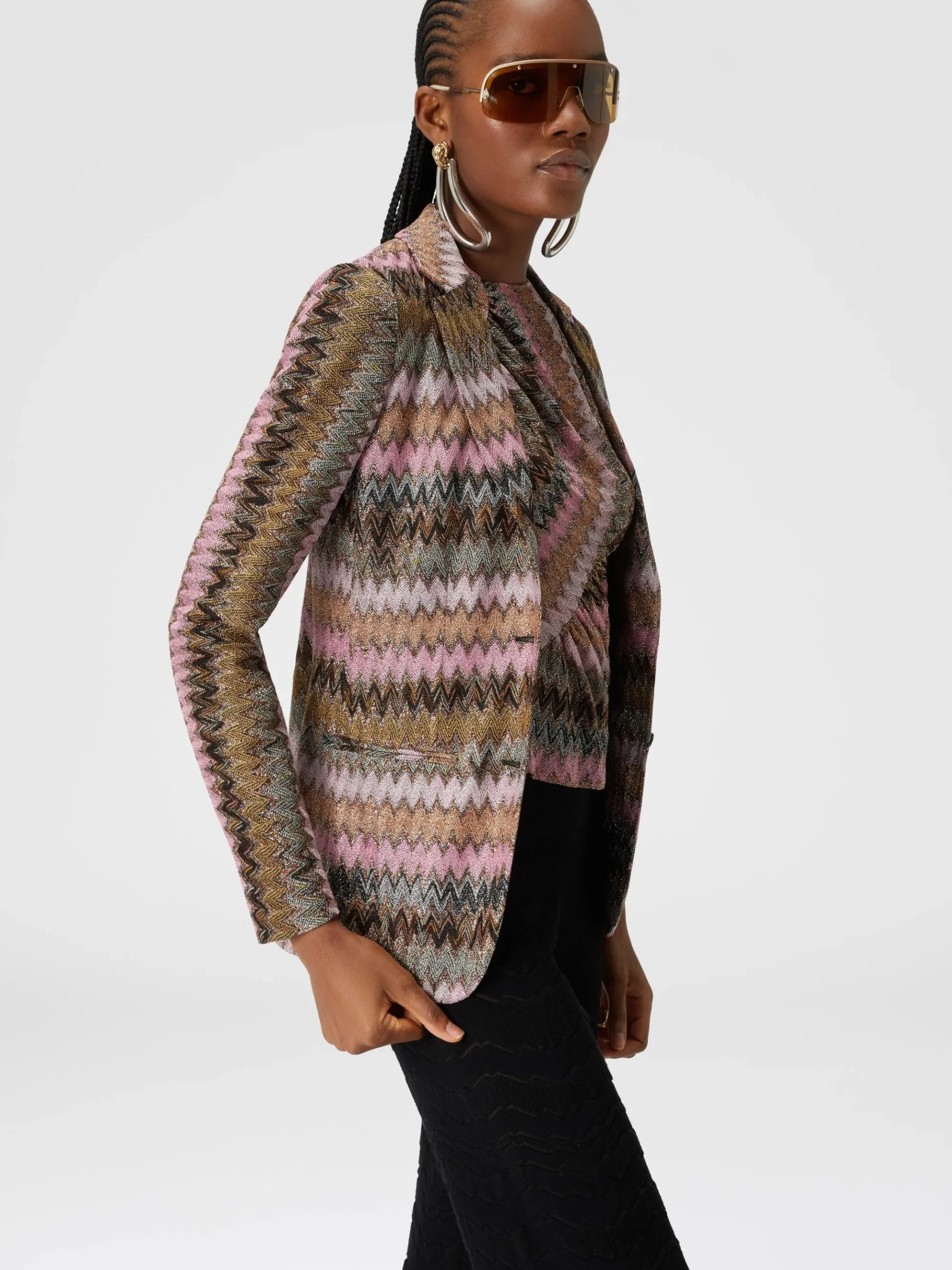 Lamé chevron viscose knit blazer
