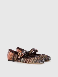 Lamé fabric ballet flats with strap