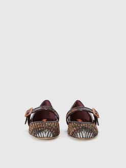 Lamé fabric ballet flats with strap