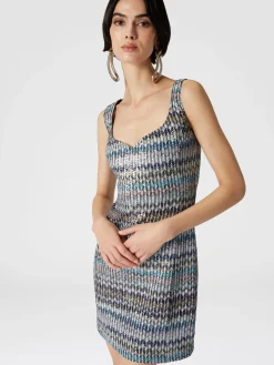 Lamé knit mini-dress with sweetheart neckline