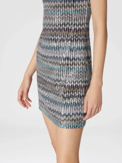 Lamé knit mini-dress with sweetheart neckline