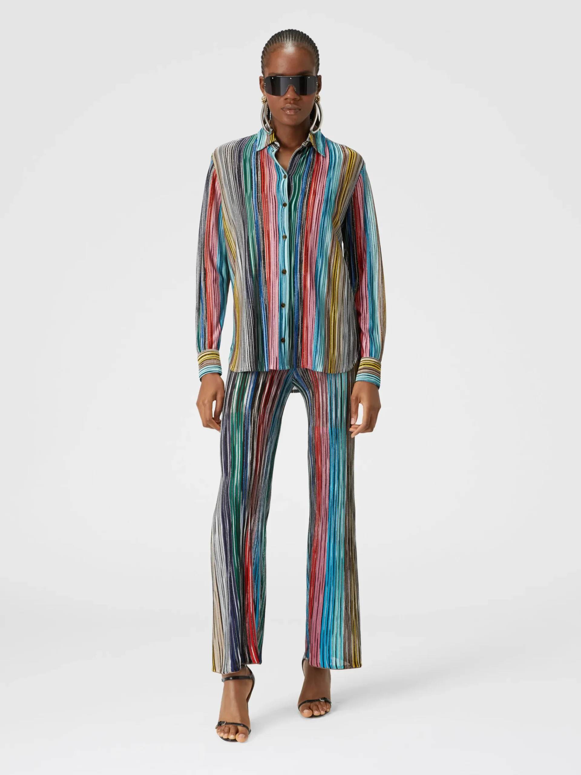 Lamé slub ribbed knit shirt