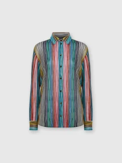 Lamé slub ribbed knit shirt