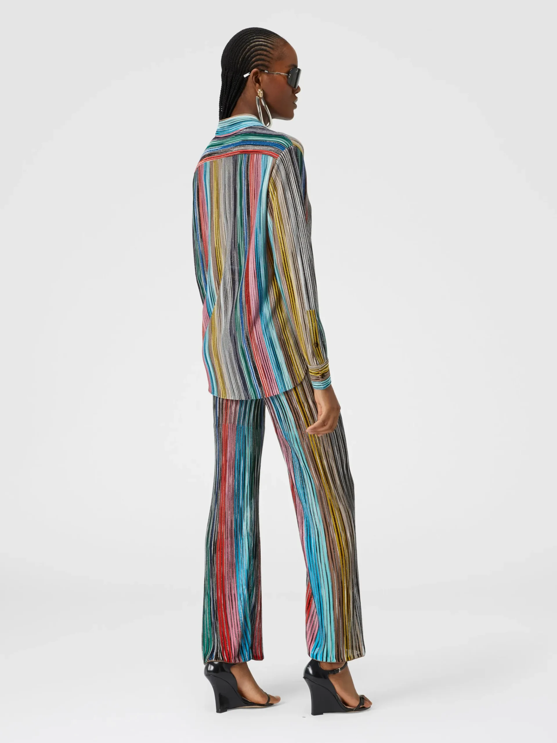 Lamé slub ribbed knit shirt