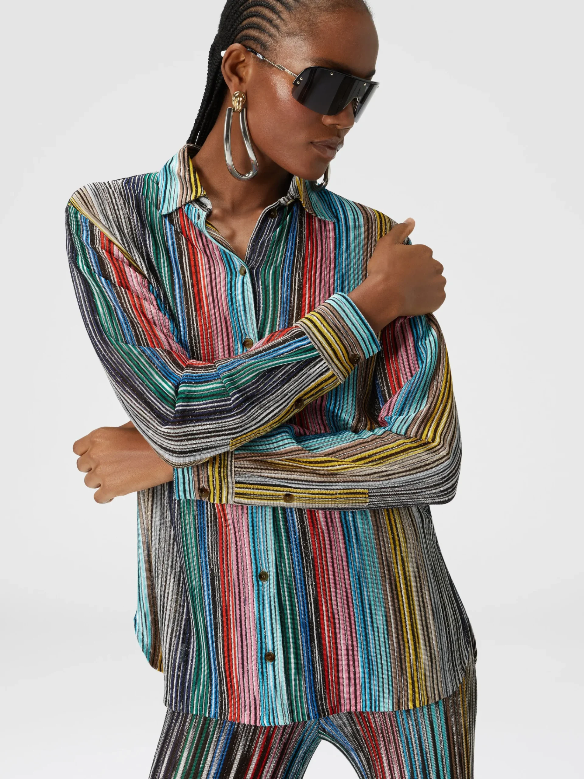 Lamé slub ribbed knit shirt