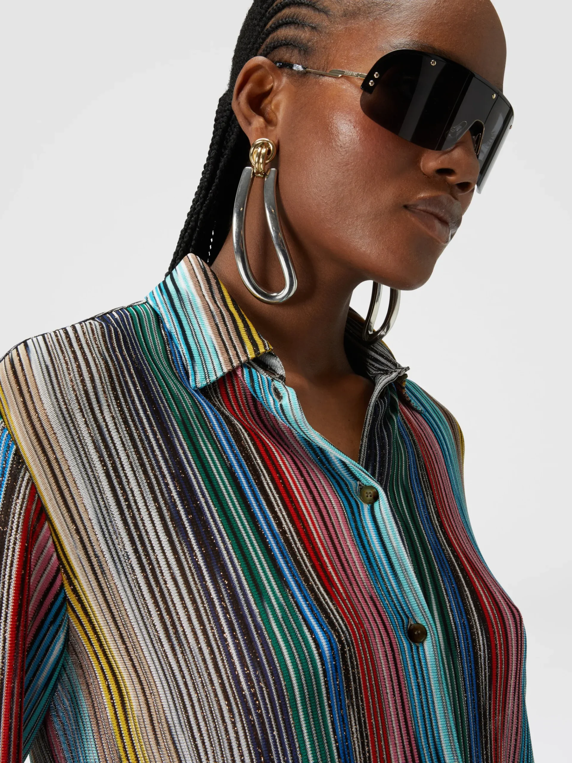 Lamé slub ribbed knit shirt