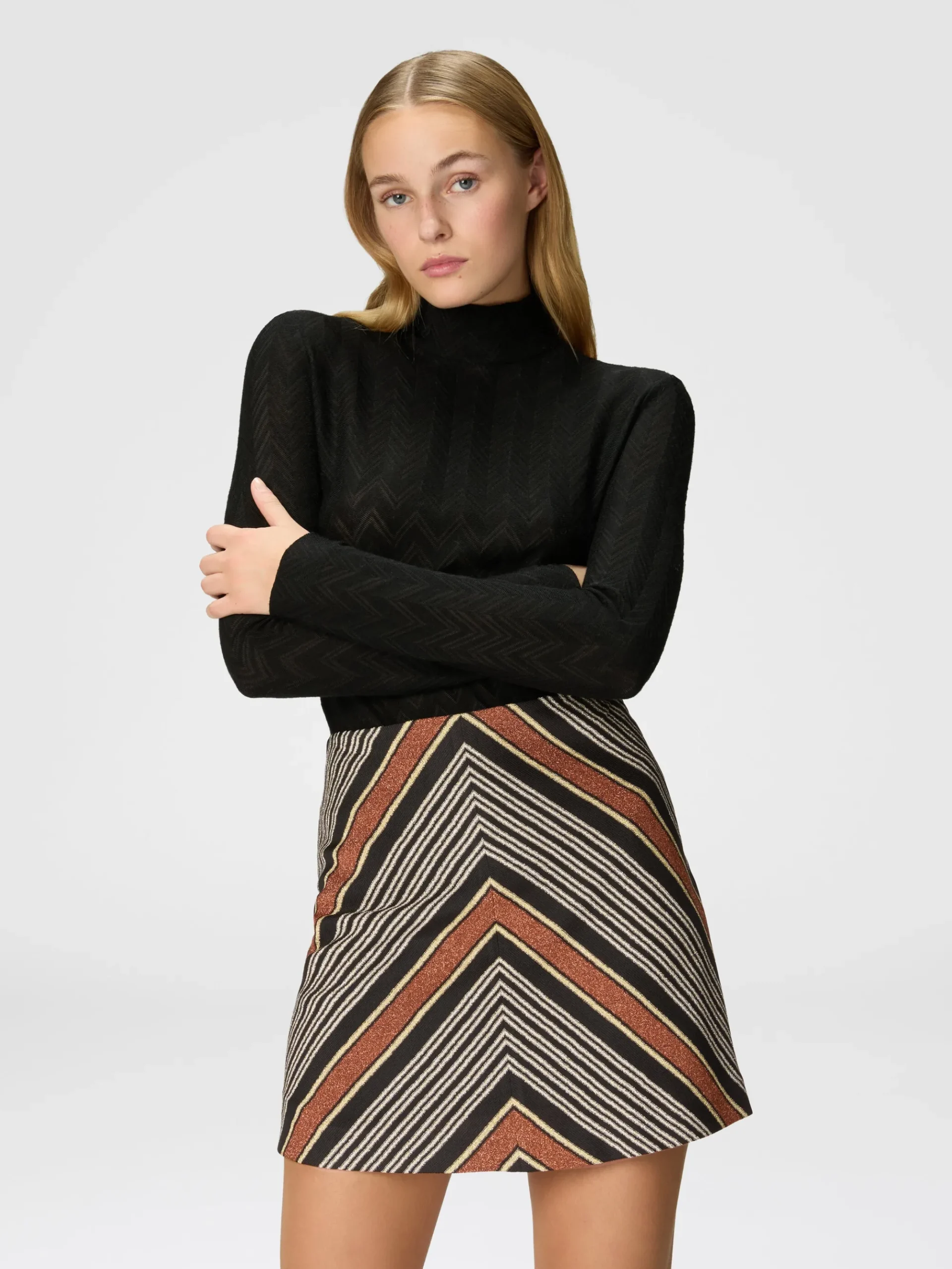 Lamé striped viscose miniskirt